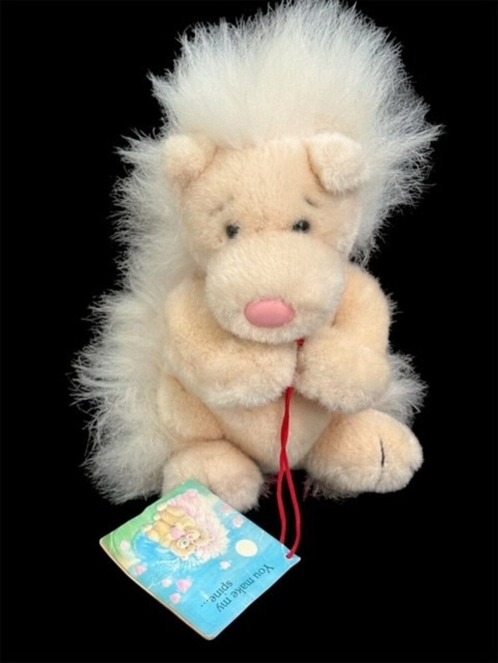 Russ Berrie Porcupine vintage 9 in Tall Tag Pink and Light Tan Style No 21003
